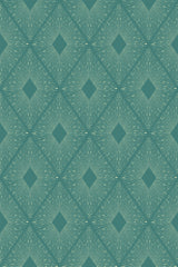 Geometric pattern with teal and white diamond shapes forming a starburst effect, creating a visually dynamic and symmetrical design. Peel and stick removable wallpaper.