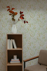 self-adhesive wallpaper pastel garden pattern bookshelf armchair decorative plant interior