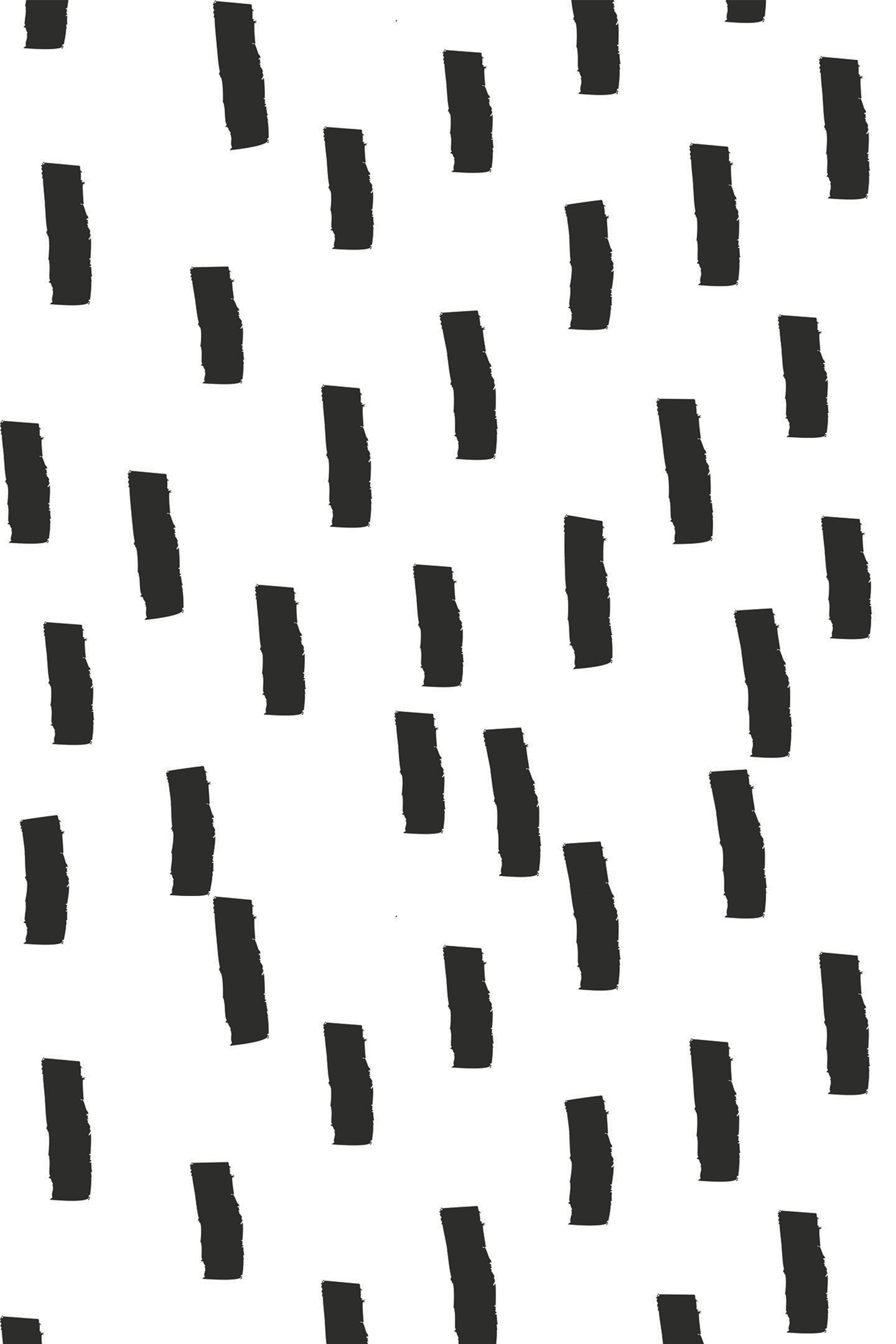 A minimalist black and white design with irregular, hand-drawn vertical lines evenly spaced across the wallpaper background. Peel and stick removable wallpaper.