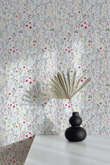 wallpaper peel and stick accent wall delicate floral pattern decorative vase plant