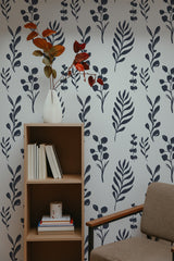 self-adhesive wallpaper tropical leaves pattern bookshelf armchair decorative plant interior