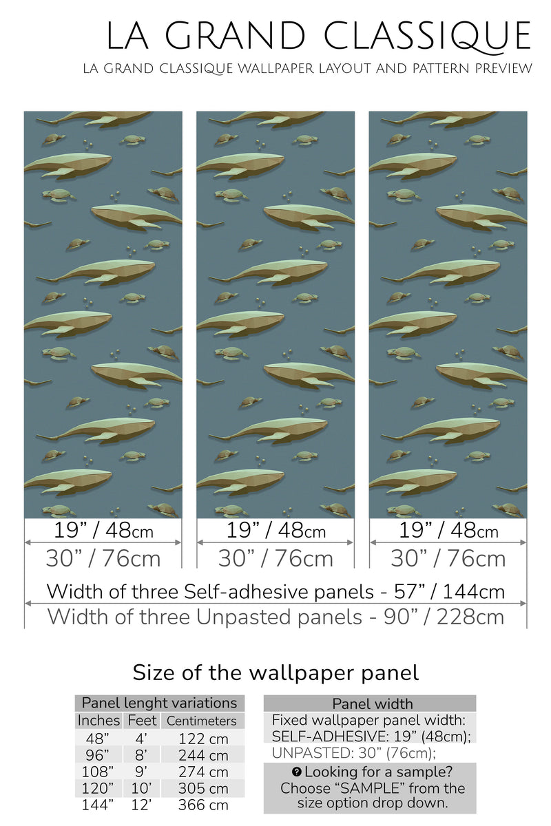 blue whale peel and stick wallpaper specifiation