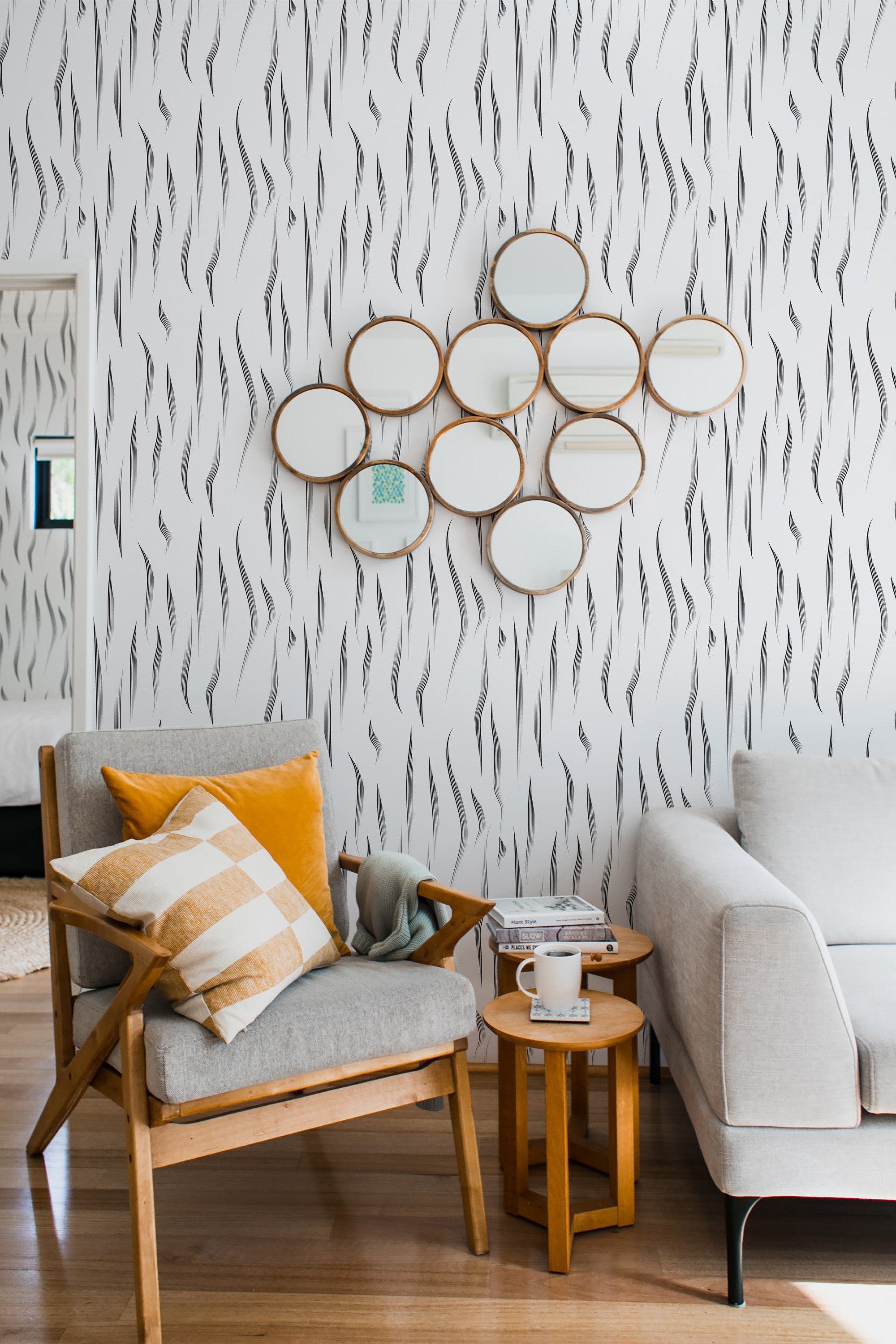 Zebra stripe wallpaper with bold black stripes on a white background creates a modern and dynamic look in the room, adding a touch of contrast and visual interest. Traditional wallpaper.