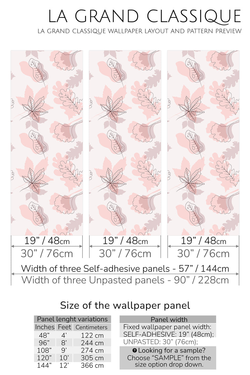 pink autumn peel and stick wallpaper specifiation