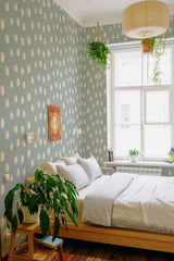 stick and peel wallpaper rain drops pattern bedroom boho wall decor green plants