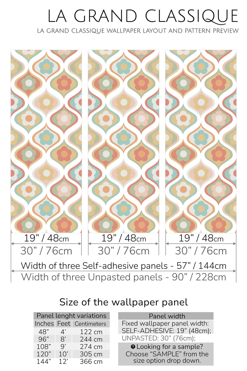 pastel retro flowers peel and stick wallpaper specifiation