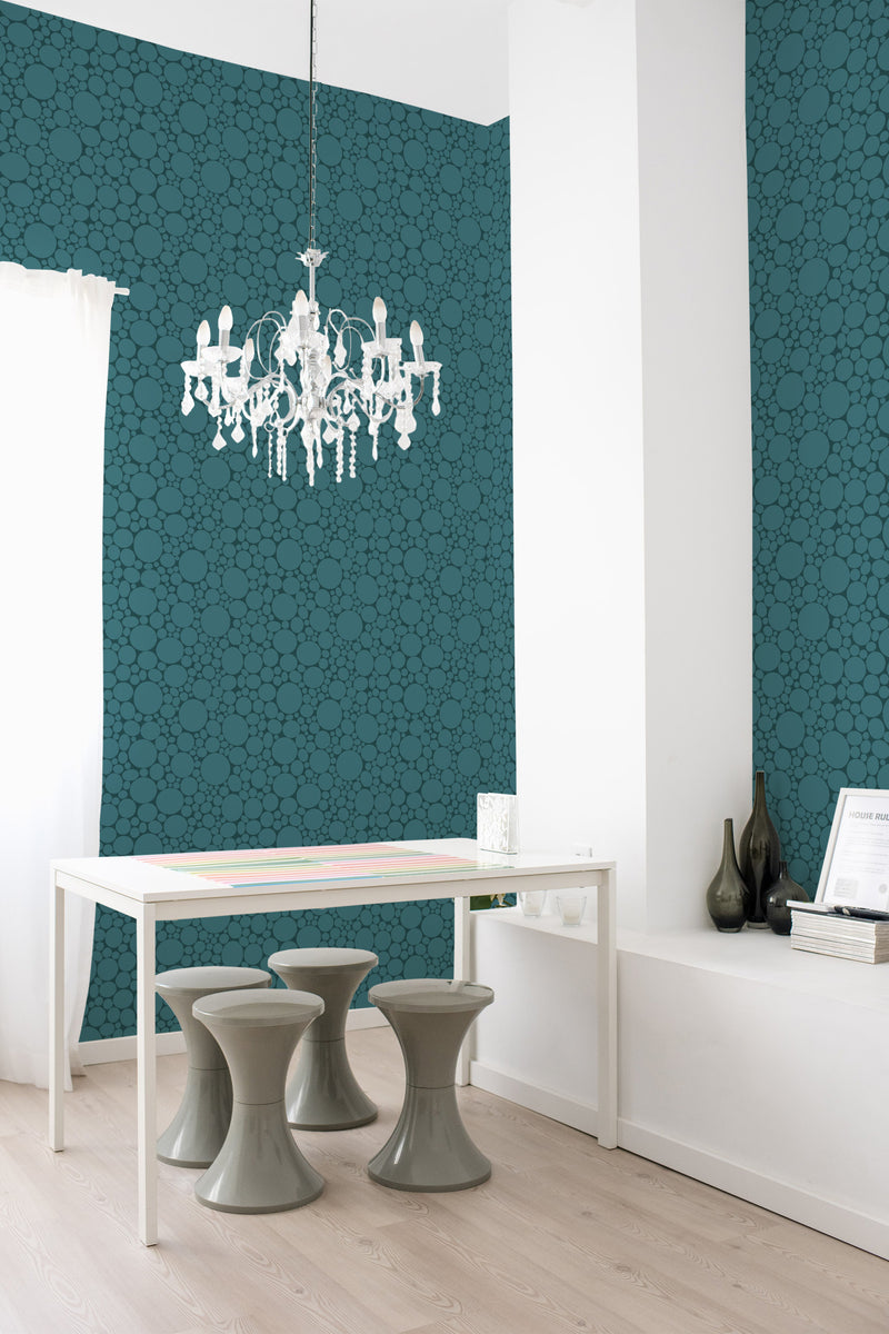 self adhesive wallpaper blue spots pattern dining room table chandelier home decor