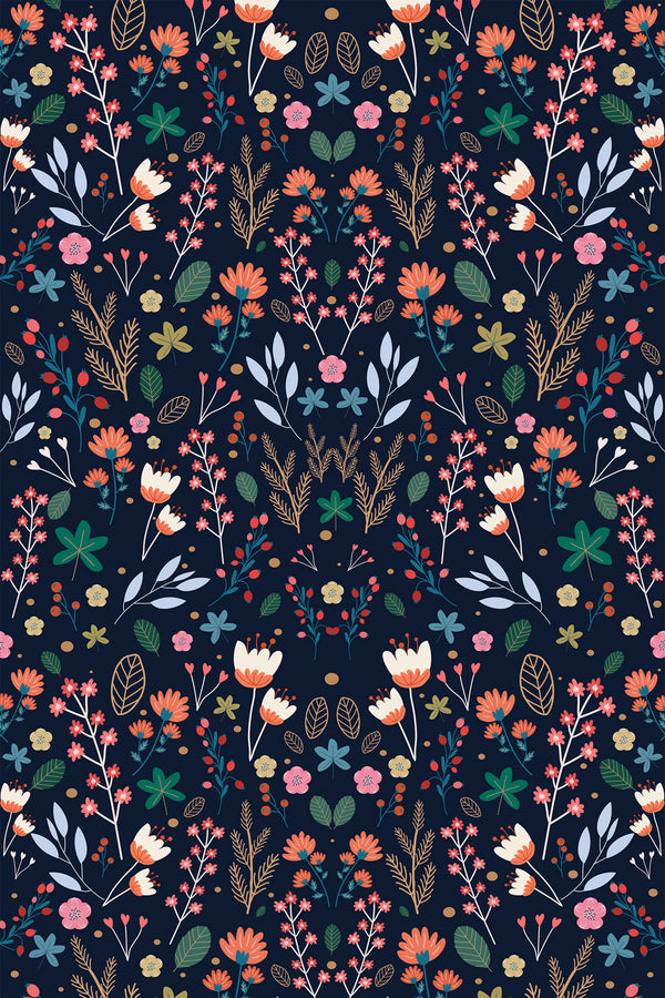 dark scandinavian floral wallpaper pattern repeat
