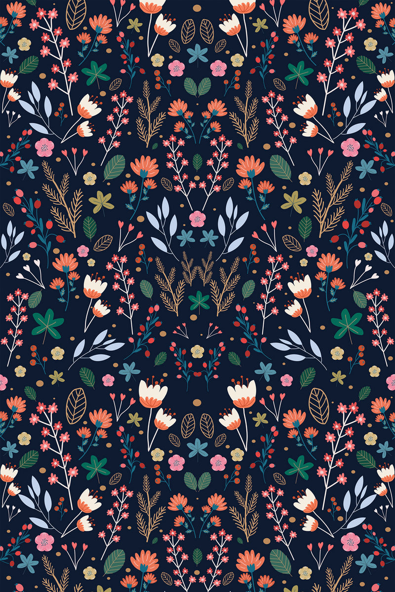 dark scandinavian floral wallpaper pattern repeat