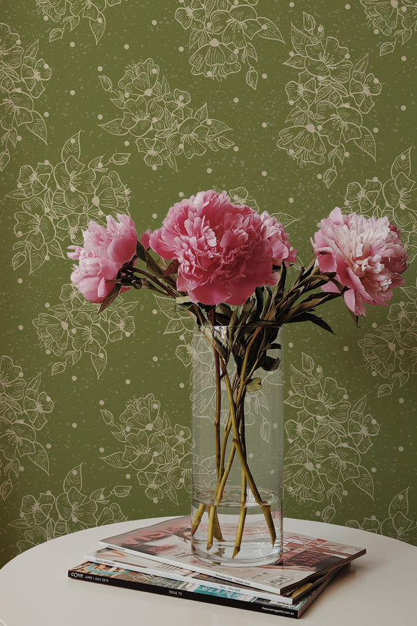 peonies magazines coffee table modern interior vintage dotted rose wall paper peel and stick