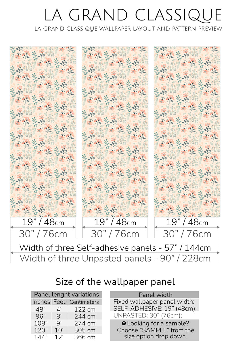 pastel pink floral peel and stick wallpaper specifiation