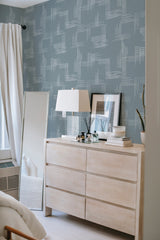        
peel and stick wallpaper minimalist brush tile accent wall bedroom dresser mirror minimalist interior