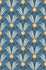 blue art deco leaf wallpaper pattern repeat