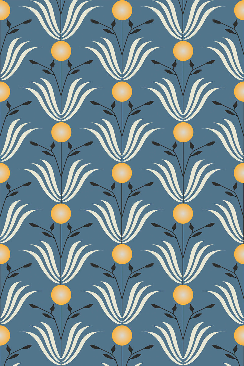 blue art deco leaf wallpaper pattern repeat