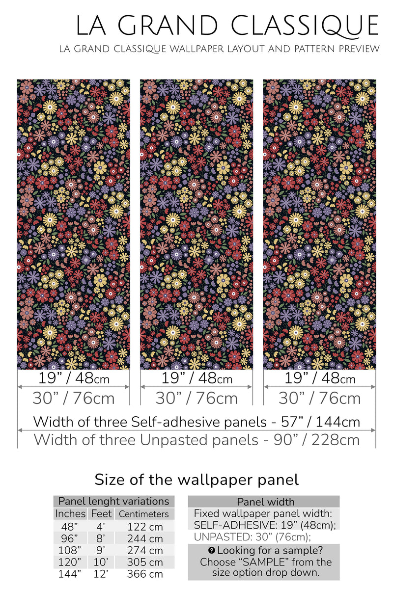 colorful small floral peel and stick wallpaper specifiation