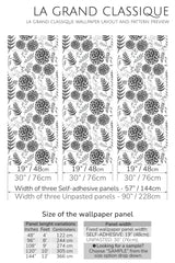 monochrome floral peel and stick wallpaper specifiation