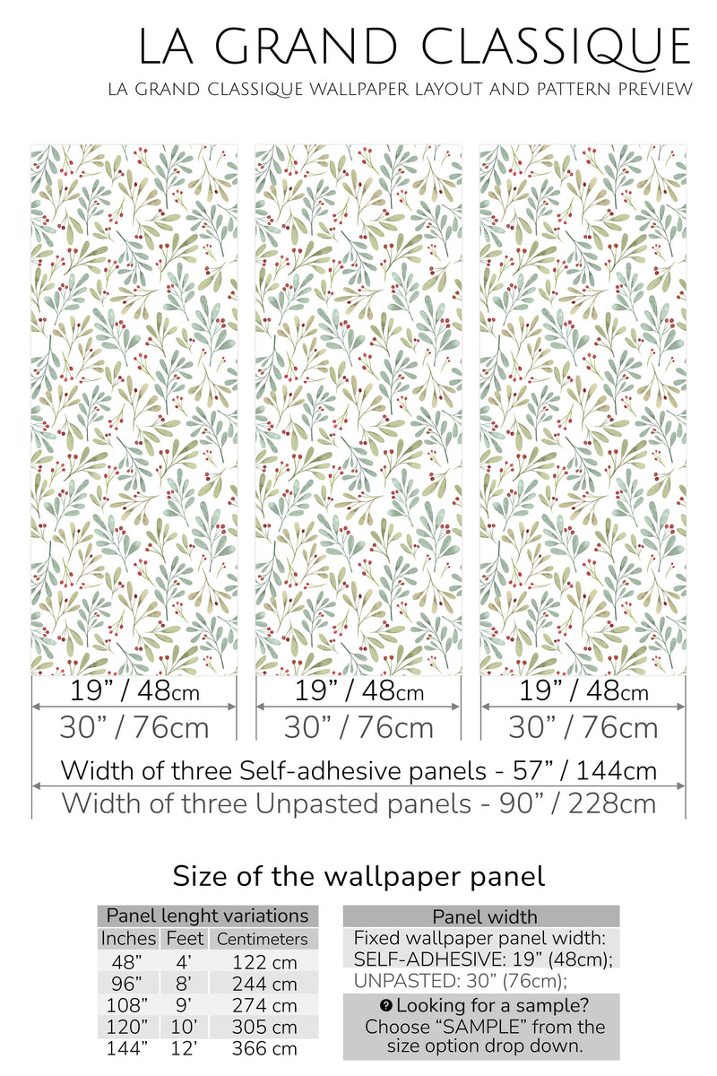 watercolor christmas leaves peel and stick wallpaper specifiation