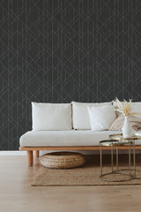 self stick wallpaper black bold art deco pattern living room elegant sofa coffee table