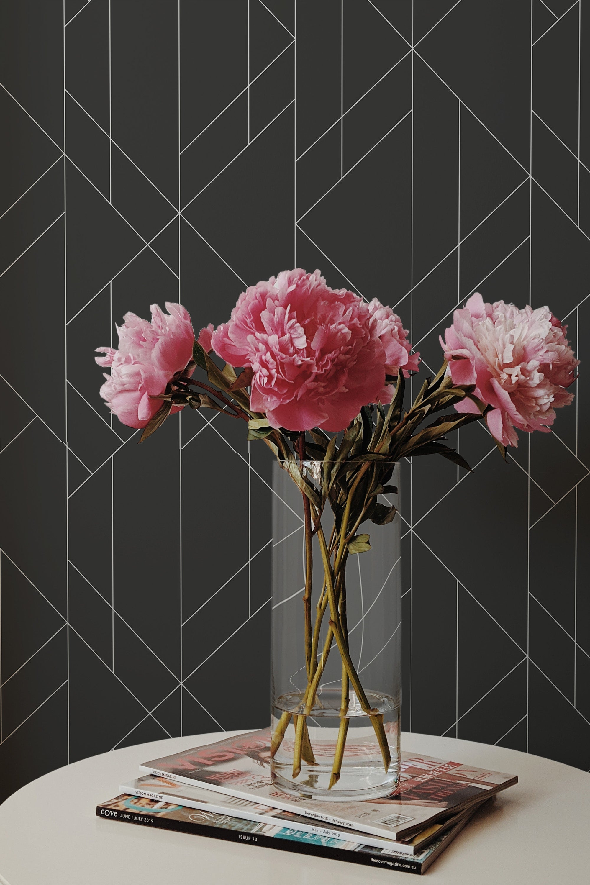 Self-adhesive Black bold art deco wallpaper with intricate geometric patterns creating a modern, sophisticated look.