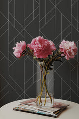peonies magazines coffee table modern interior black bold art deco wall paper peel and stick