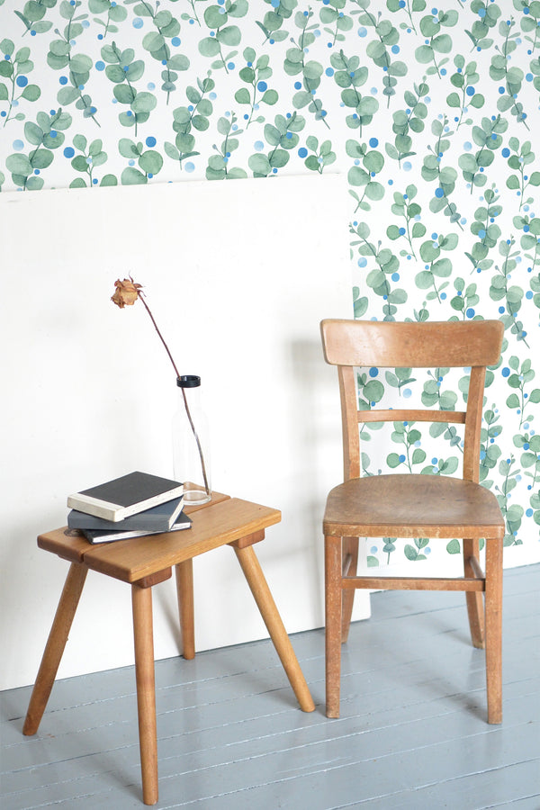 wooden table chair decorative plant blank canvas eucalyptus self adhesive wallpaper