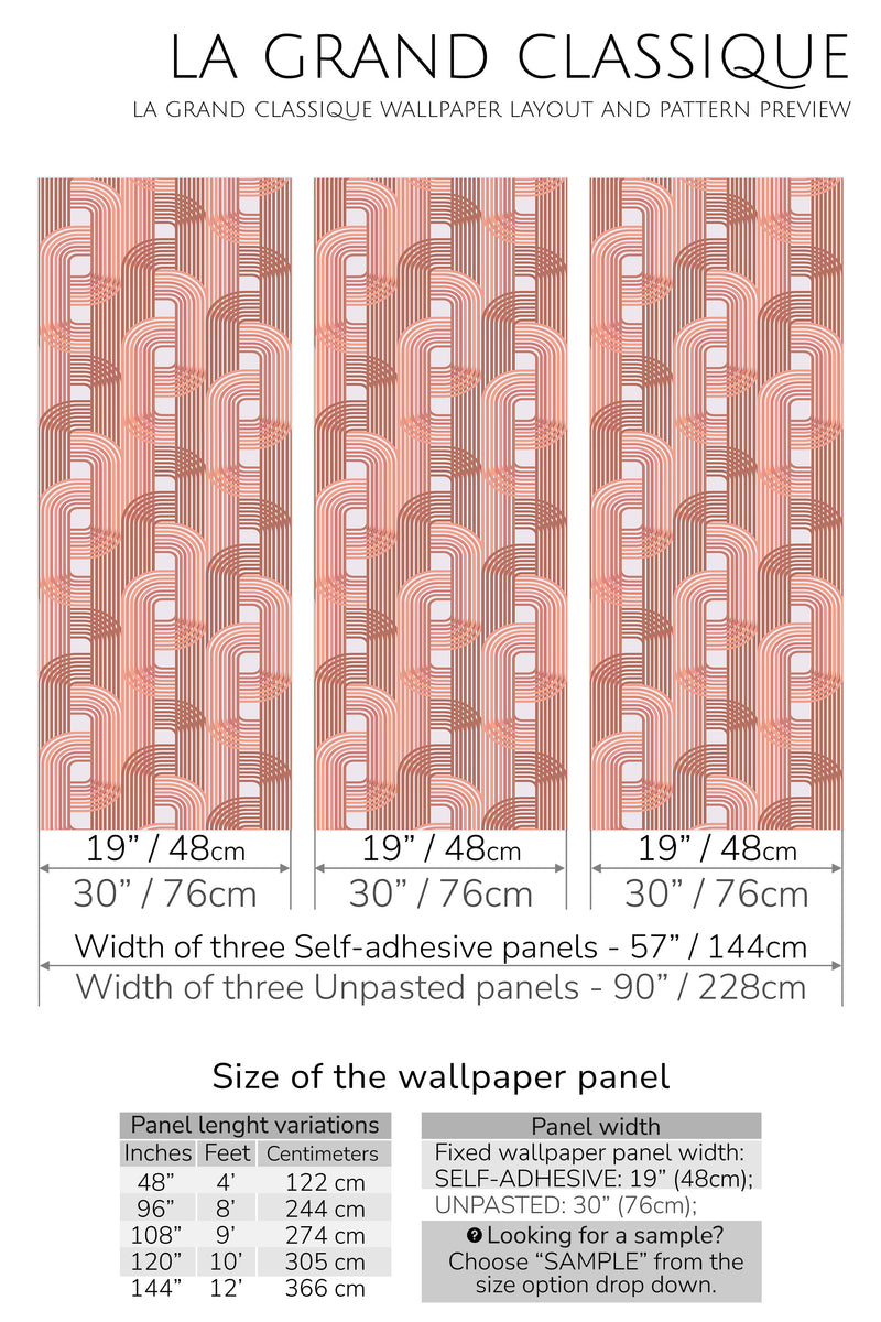 pink luxury arch peel and stick wallpaper specifiation