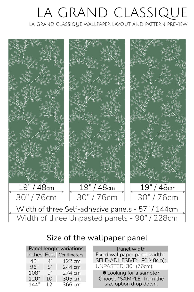 green snow tree peel and stick wallpaper specifiation