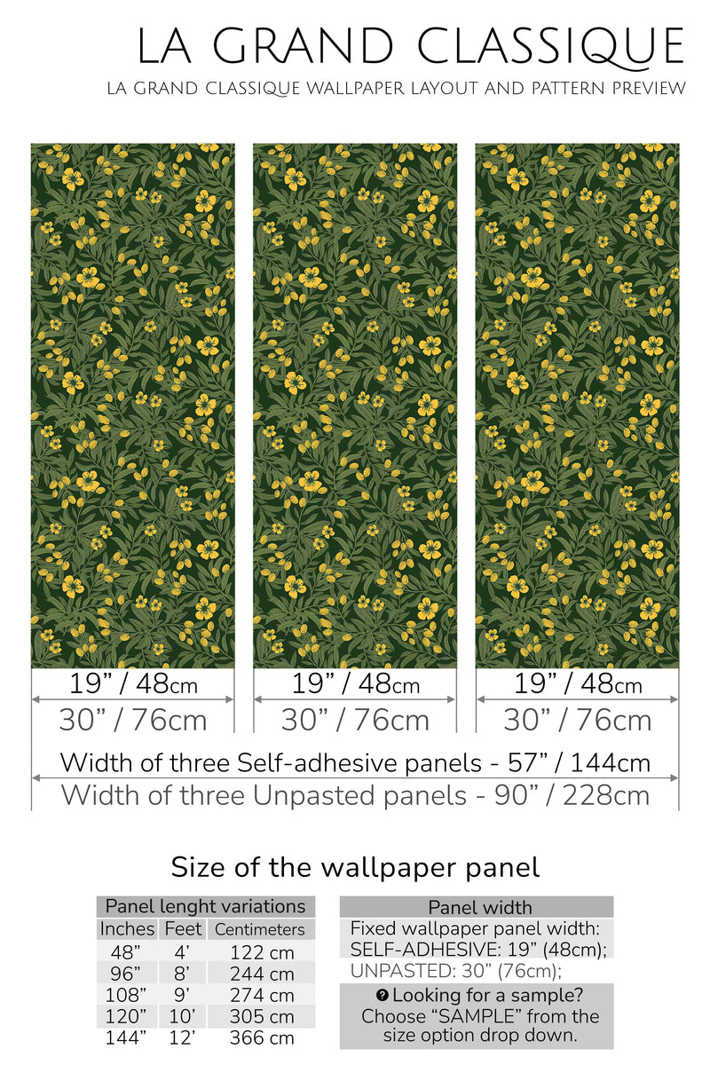 bold green bush peel and stick wallpaper specifiation