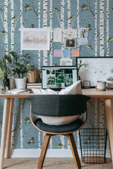 modern home office desk plants posters computer winter landscape stick on wallpaper