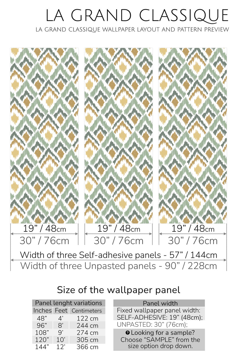 green ikat peel and stick wallpaper specifiation