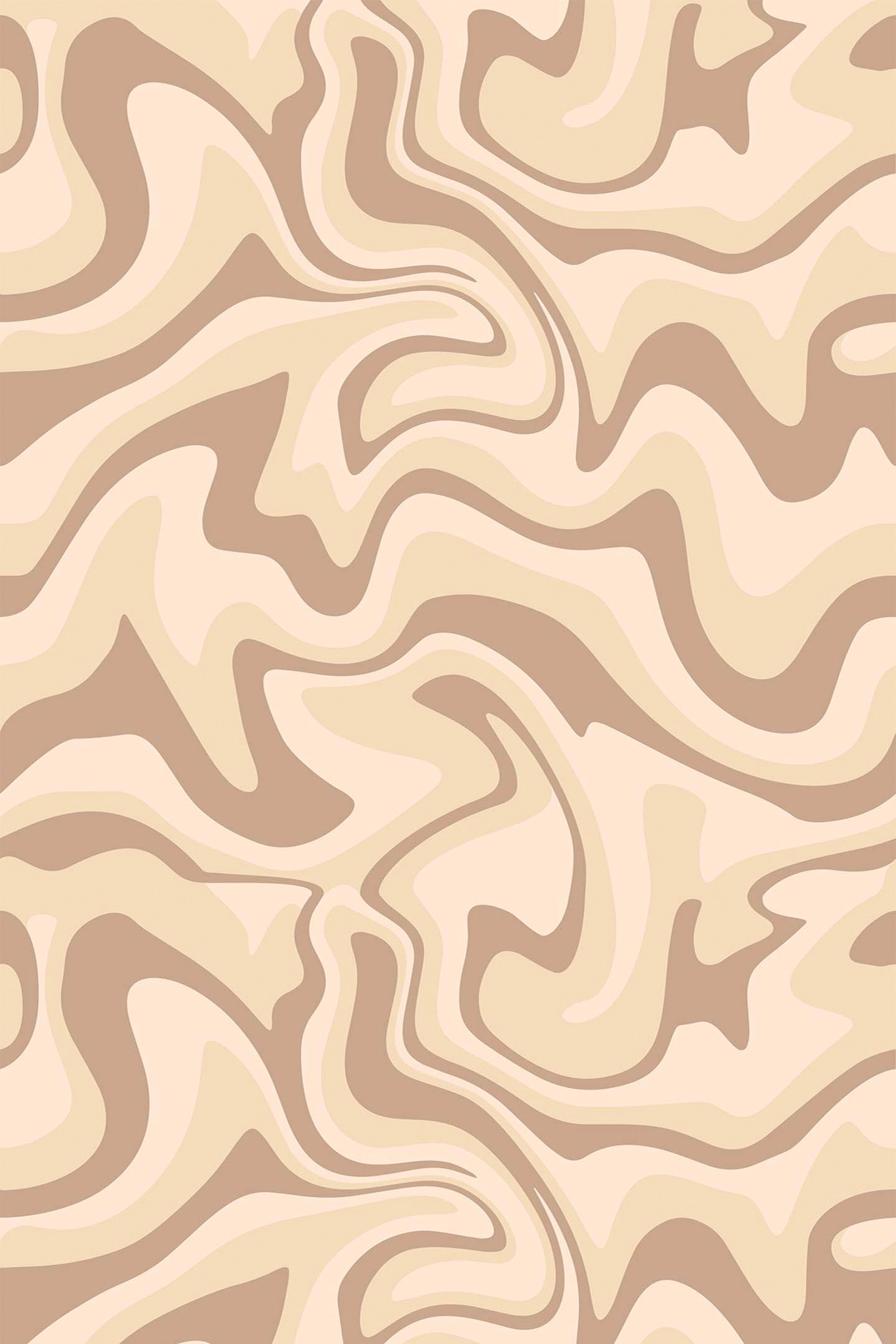 Neutral abstract line design with swirling patterns in beige, tan, and light brown tones, creating a fluid and organic appearance. Peel and stick removable wallpaper.
