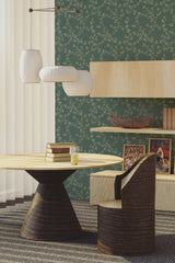 living room dining table wooden furniture light green seamless tree wall paper peel and stick