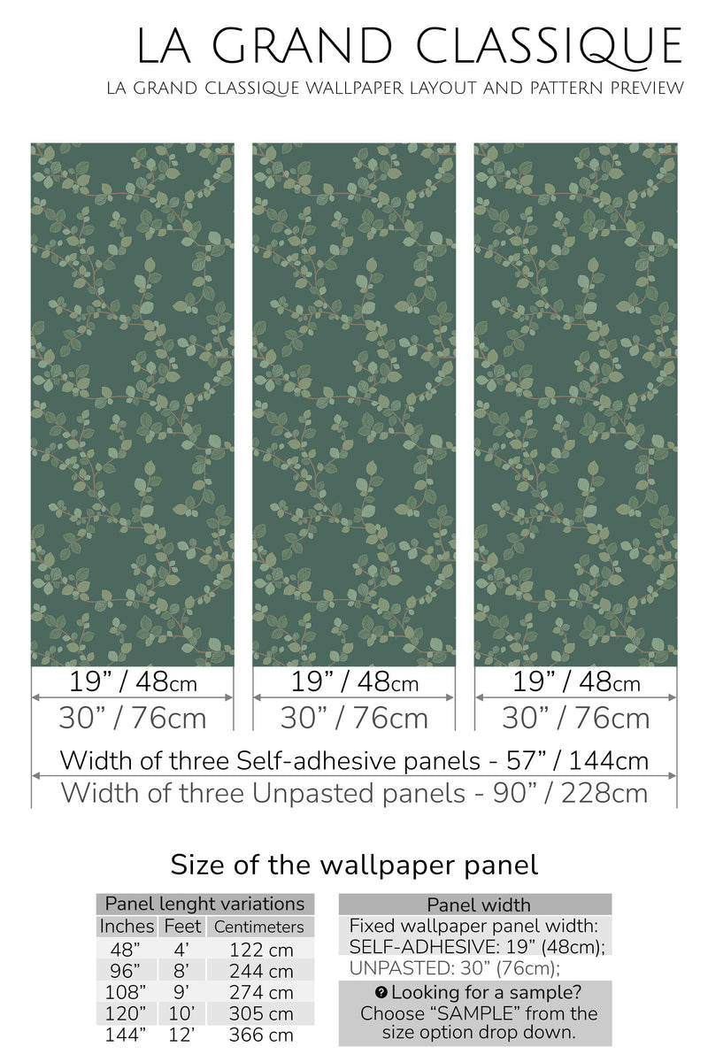 green seamless tree peel and stick wallpaper specifiation
