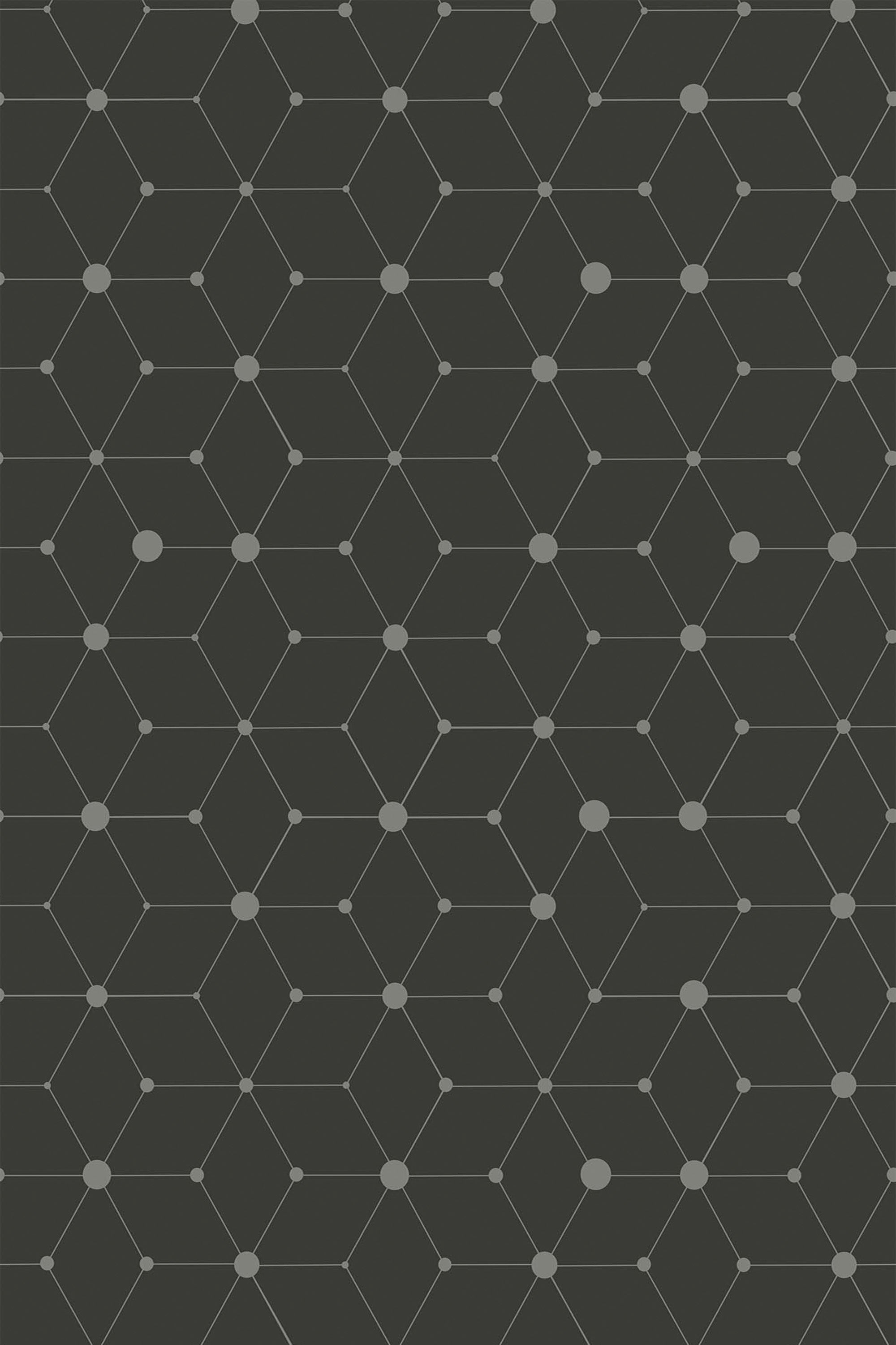 Geometric dots pattern with small circles connected by thin lines forming diamond shapes on a dark background, peel and stick removable wallpaper.