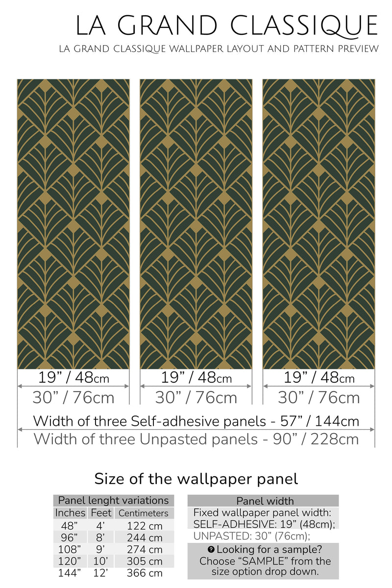 green art deco peel and stick wallpaper specifiation