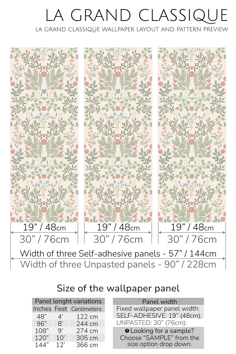 pastel floral garden peel and stick wallpaper specifiation