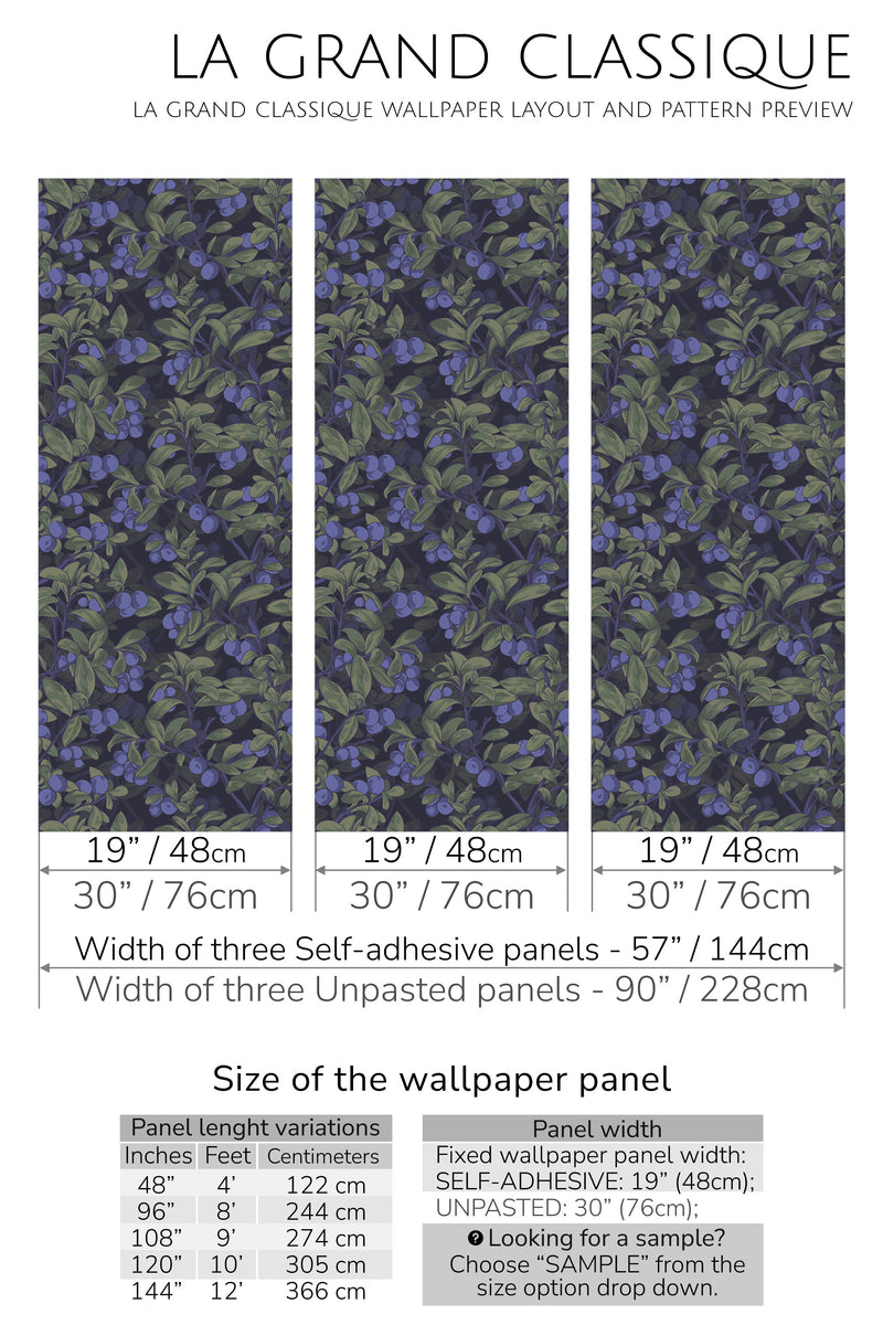realistic blueberry peel and stick wallpaper specifiation
