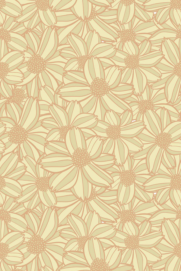 yellow retro flowers wallpaper pattern repeat
