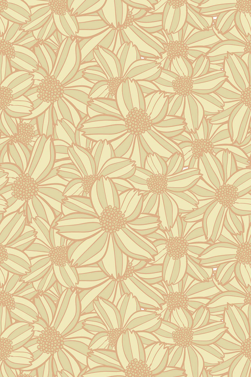 yellow retro flowers wallpaper pattern repeat