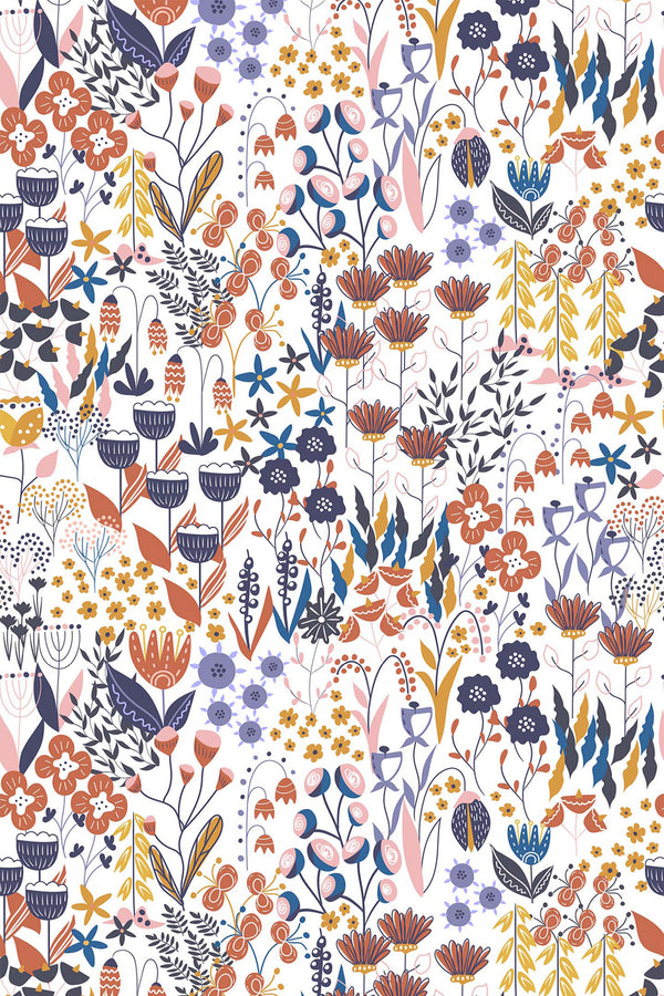 colorful floral meadow wallpaper pattern repeat