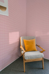 bedroom armchair cozy soft pillow interior baby pink plaid peel and stick wall paper