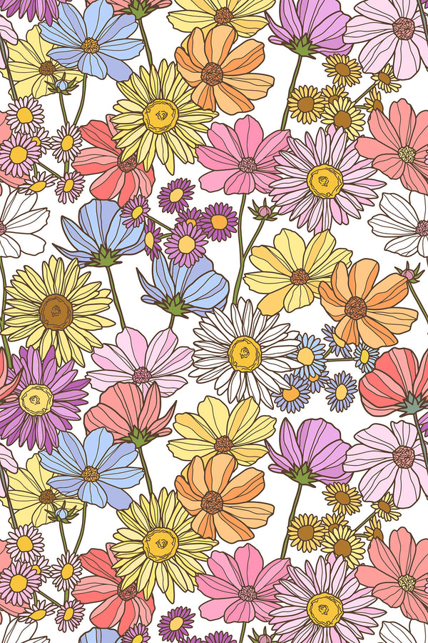 pastel eclectic flowers wallpaper pattern repeat