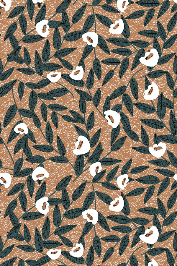 brown eclectic leaf wallpaper pattern repeat