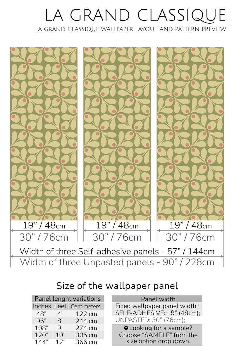 green 60s pattern peel and stick wallpaper specifiation