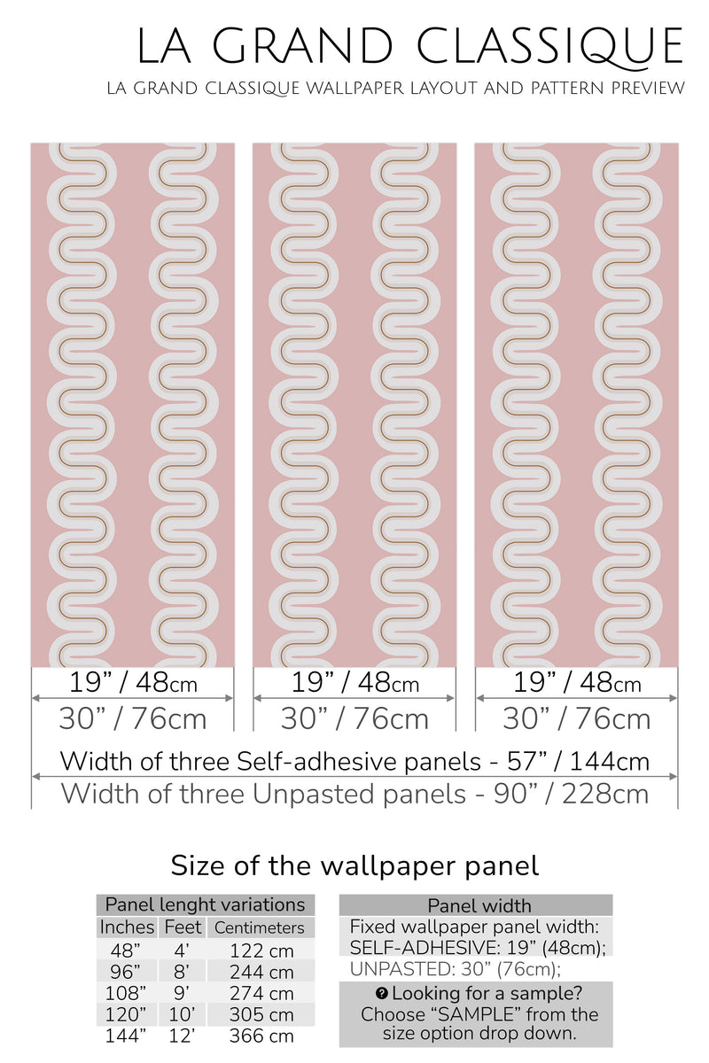 pink ecelctic wave peel and stick wallpaper specifiation