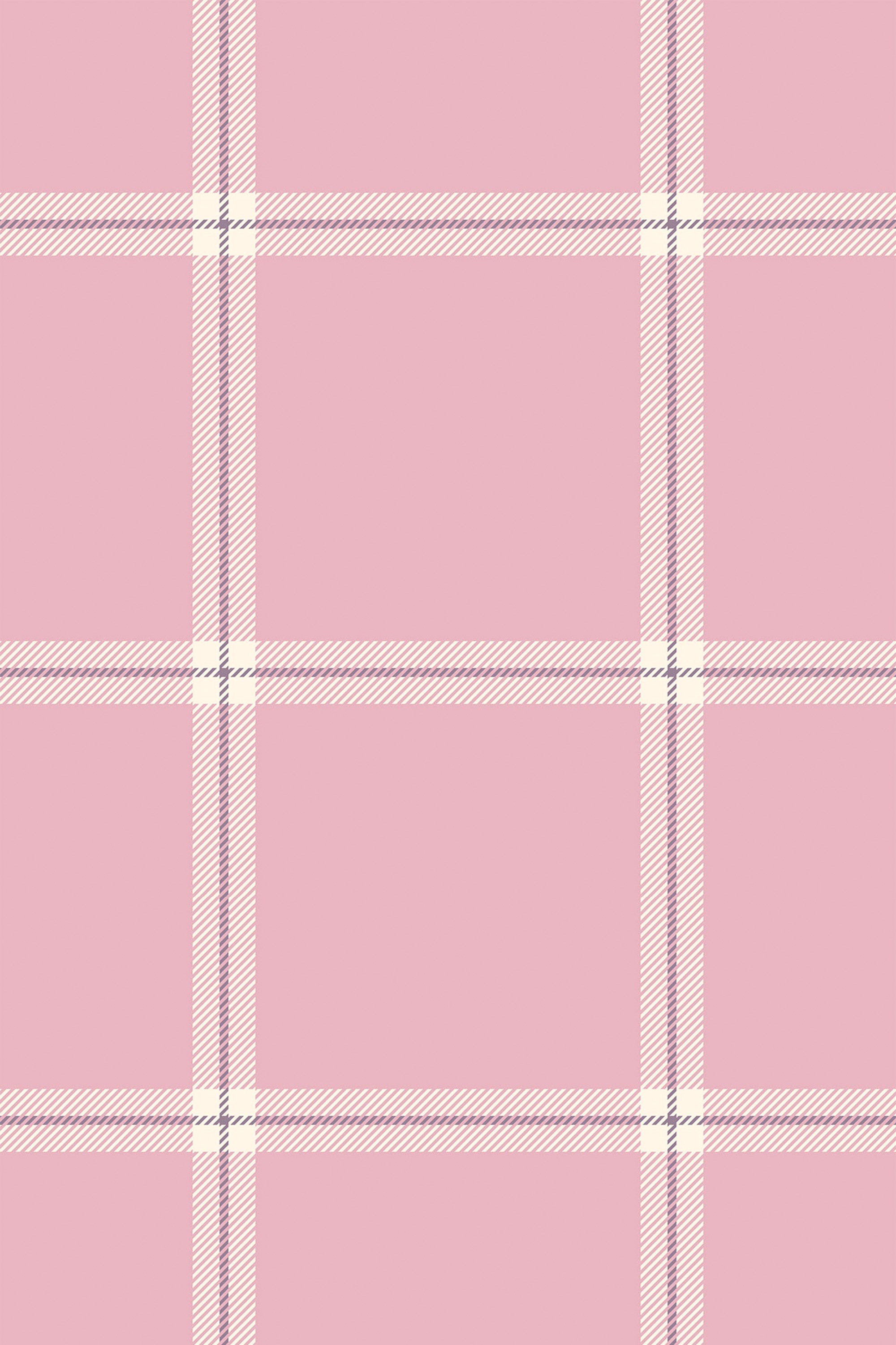 Pink plaid design with intersecting white and light pink lines creating a checkered pattern on a soft pink background, peel and stick removable wallpaper.