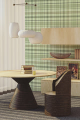 living room dining table wooden furniture light aesthetic plaid wall paper peel and stick