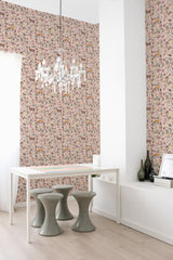 self adhesive wallpaper pink scandinavian forest pattern dining room table chandelier home decor