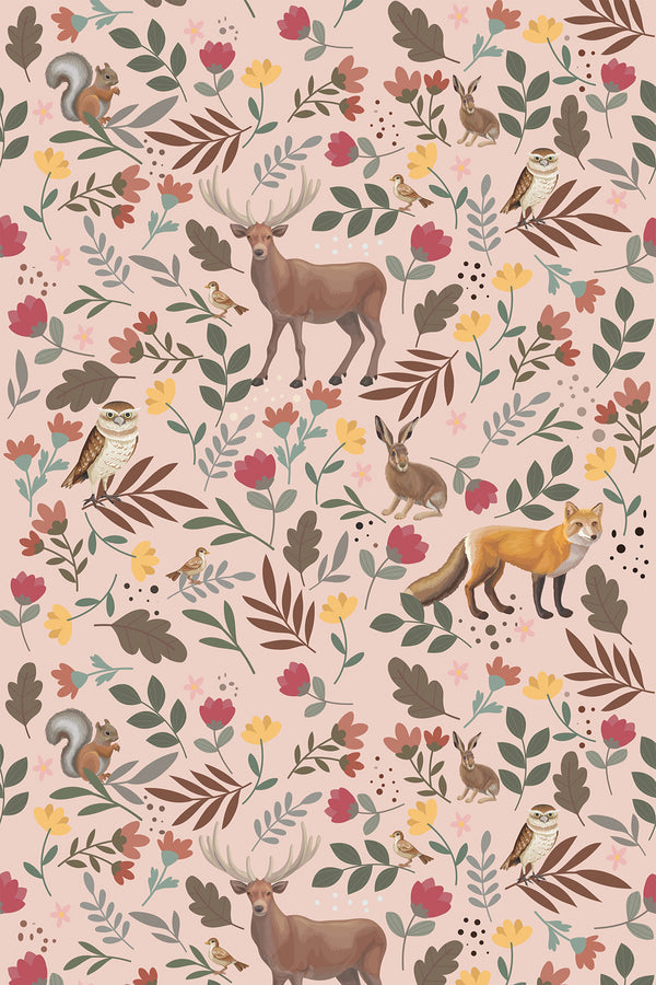 pink scandinavian forest wallpaper pattern repeat
