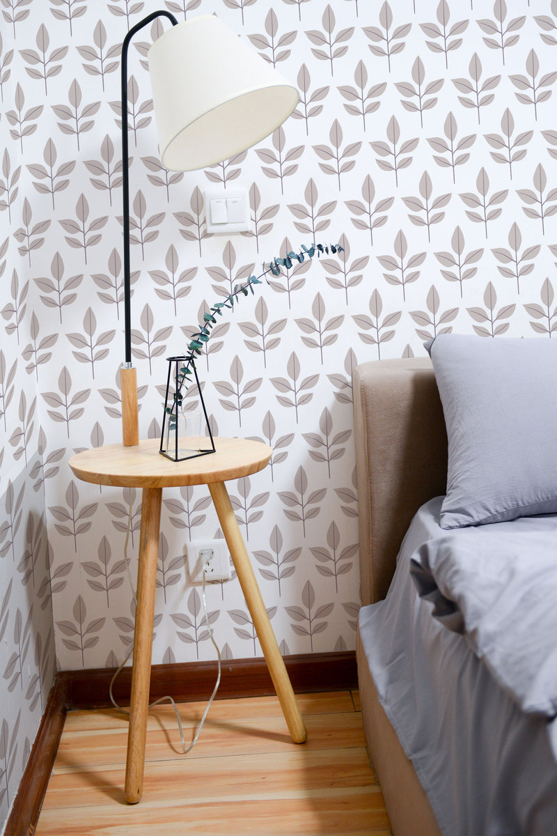 removable wallpaper scandi leaf pattern bedroom accent wall simple interior